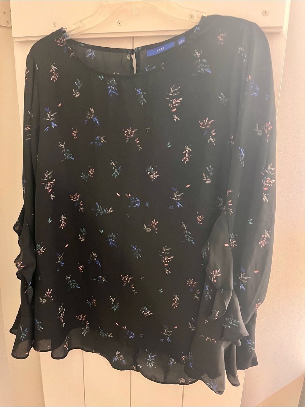 Apt 9 Black Blouse with Blue and Pink Floral Print